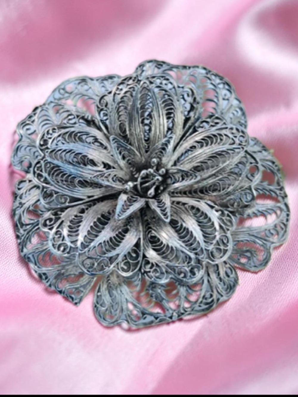 Sterling Silver l Floral Filigree Statement Brooch 925 Sterling Vintage